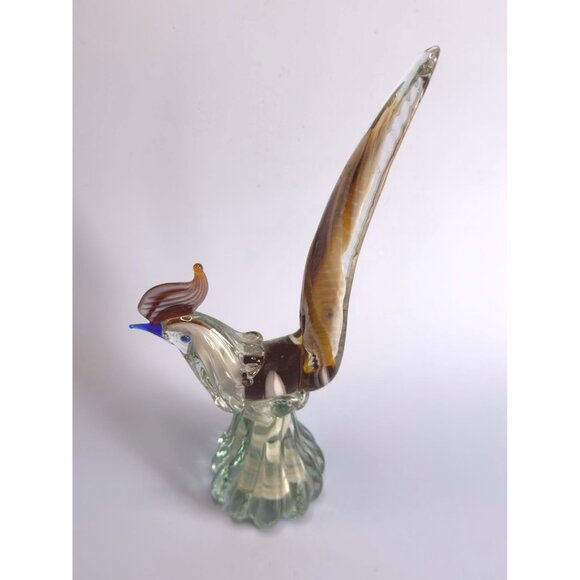 Murano Mid-Century Handblown Art Glass Pheasant Figurine 9" Amber Brown & Clear - Picture 2 of 10